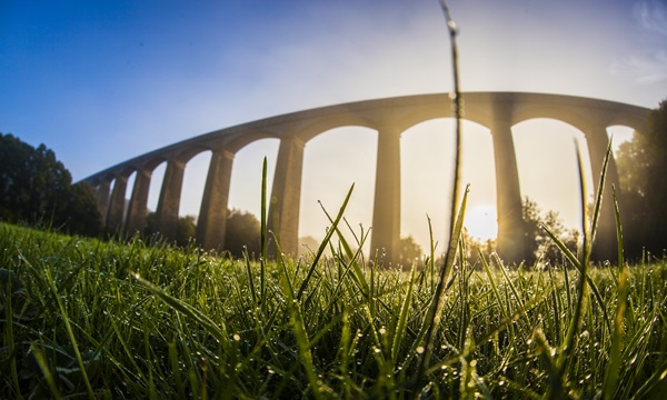 World Heritage site Pontcysyllte Aqueduct early morning sunshine and mist Routes To the Sea project Images by Craig Colville photographer Copyright held by Denbighshire County council